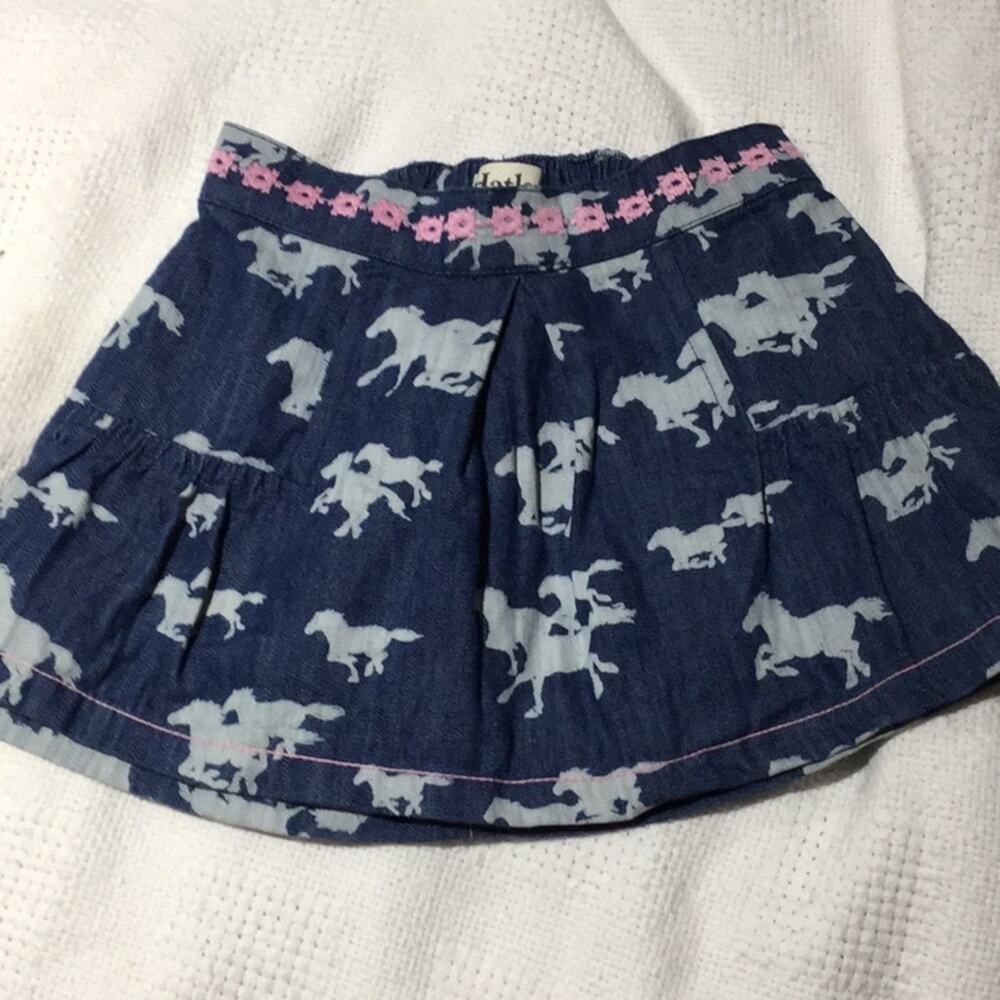 Hatley 2T denim hoarse skirt w/plaid lining worn1x